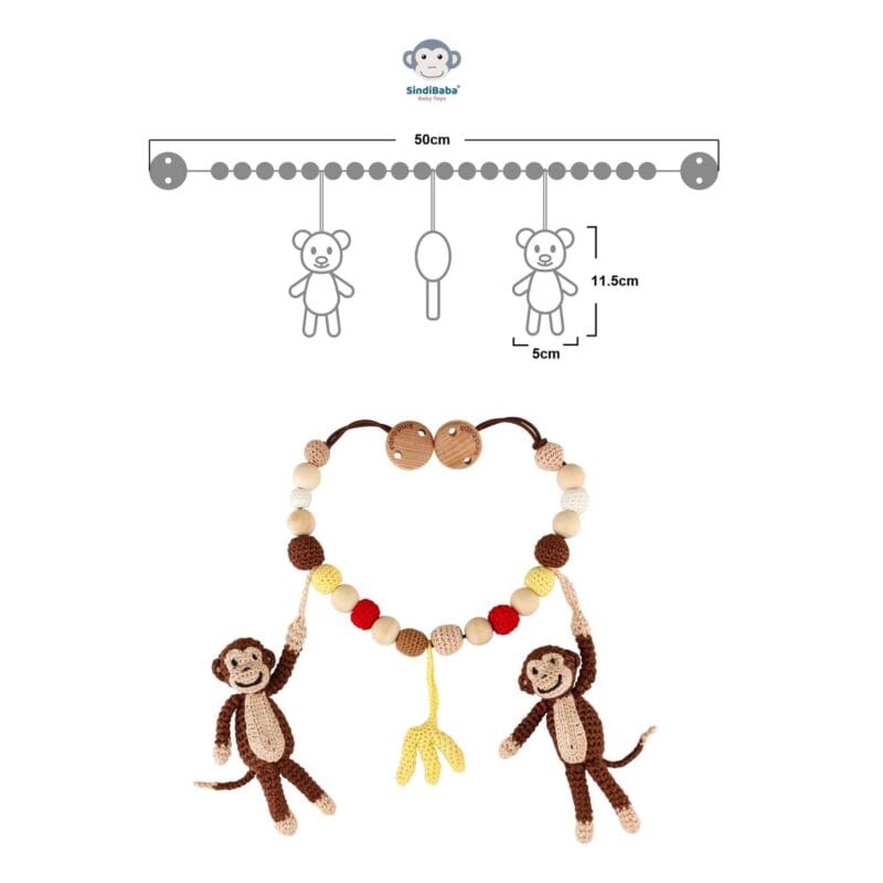 12172-Gehaekelte-Kinderwagenkette-Affe-CHARLIE-in-Braun-Groesse Gehäkelte Kinderwagenkette Affe CHARLIE in Braun - Größe