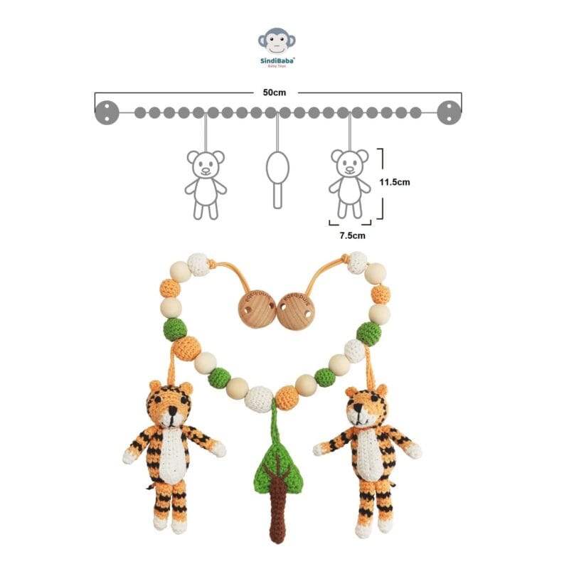 12306-Gehaekelte-Kinderwagenkette-Tiger-TONI-Abmessungen Gehäkelte Kinderwagenkette Tiger TONI - Abmessungen