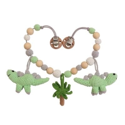12393-Gehaekelte-Kinderwagenkette-Dinosaurier-DINO-in-Mint-Rueckseite Gehäkelte Kinderwagenkette Dinosaurier DINO in Mint - Rückseite