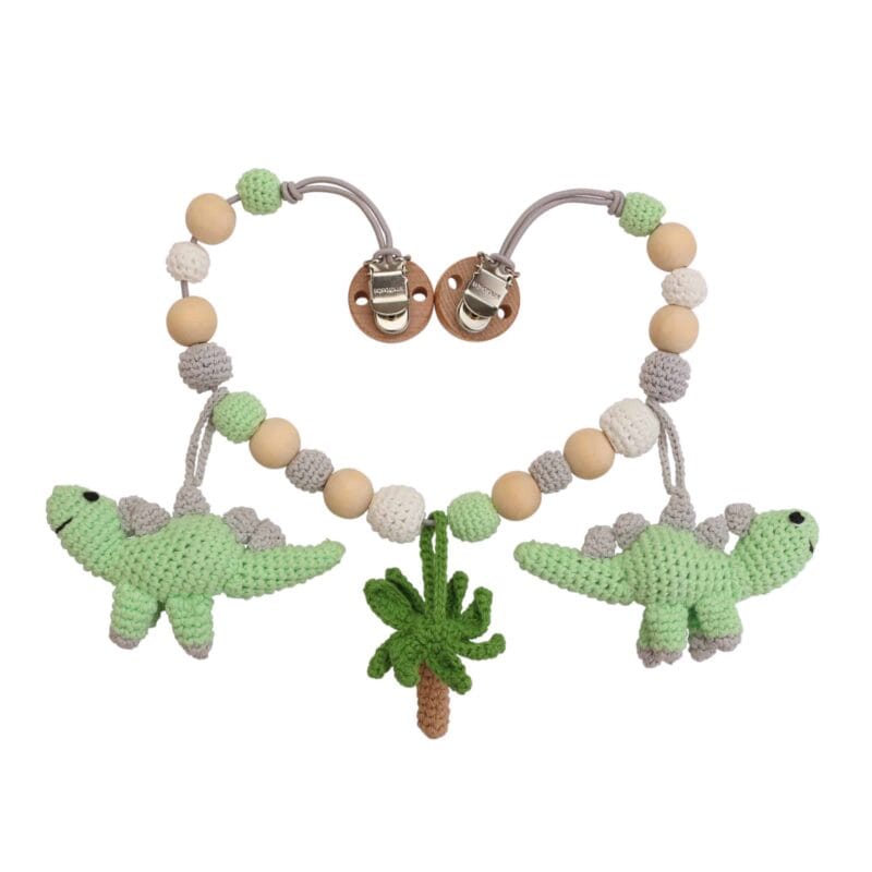 12393-Gehaekelte-Kinderwagenkette-Dinosaurier-DINO-in-Mint-Rueckseite Gehäkelte Kinderwagenkette Dinosaurier DINO in Mint - Rückseite