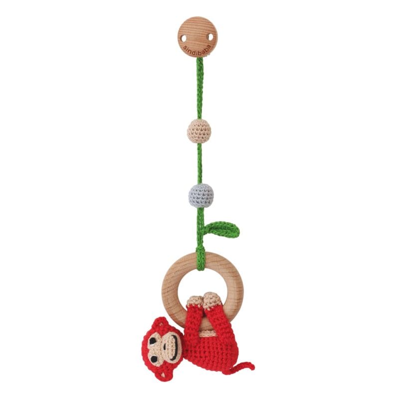 12543-3in1-Haengespielzeug-Babyrassel-Affe-CHARLIE-rot-vorne-2 3in1 Hängespielzeug & Babyrassel Affe CHARLIE rot - von vorne
