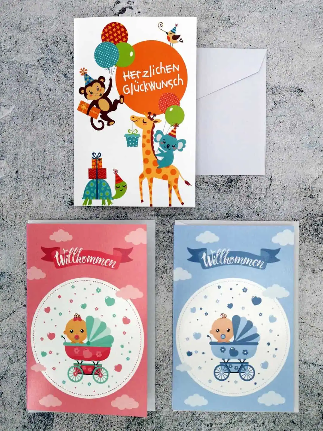 Drei Grußkarten als Auswahl im Set (Beispielmotive)