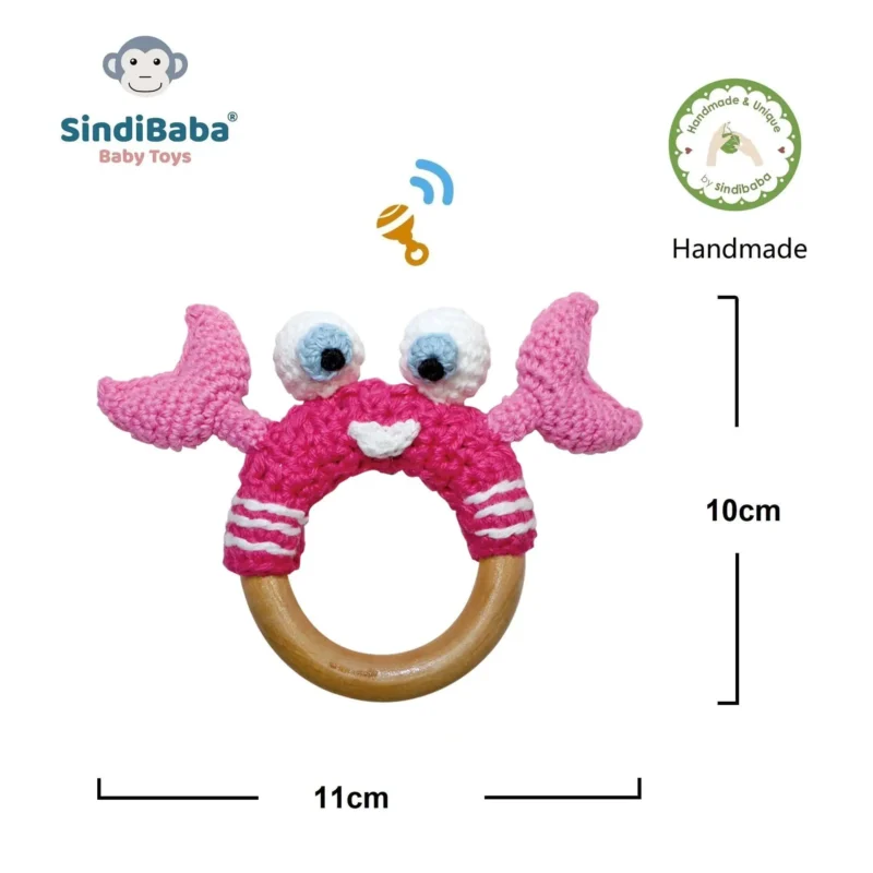 Rattle Ring Crab PINCER – Dimensions and Product Information Infographic showing dimensions and product information for the Crab PINCER rattle ring