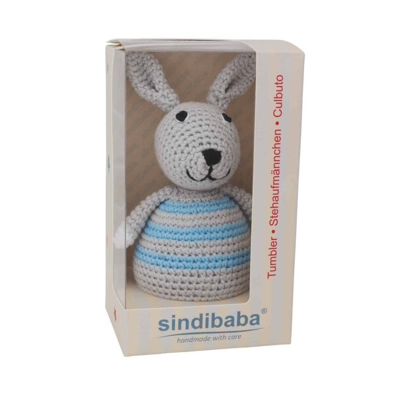 12289-Gehaekeltes-Stehaufmaennchen-Hase-BOBBY-in-Blau-in-Verpackung Gehäkeltes Stehaufmännchen Hase BOBBY in Blau - in Verpackung