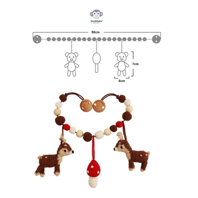 12334-Gehakelte-Kinderwagenkette-Reh-AUDREY-Abmessungen Gehäkelte Kinderwagenkette Reh AUDREY - Abmessungen