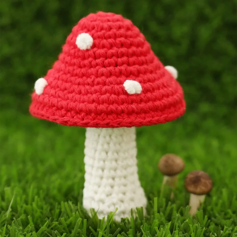 12425-baby-rattle-toadstool-lifestyle-grass Babyrassel Fliegenpilz im Gras neben echten Pilzen