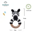Infographic showing dimensions and product information for the Zebra STRIPEY rattle ring