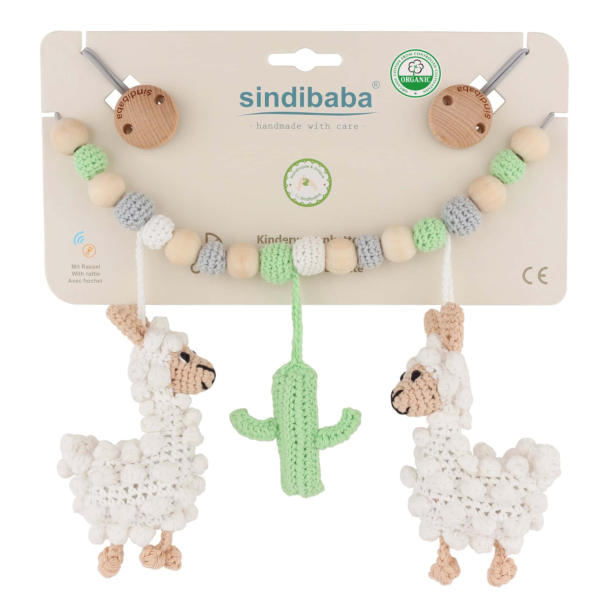 Gehäkelte Kinderwagenkette Lama LUKE Bio - Verpackung