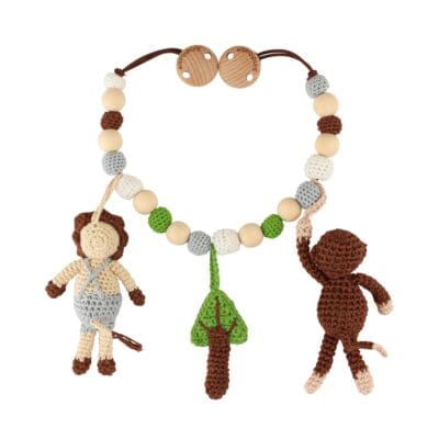Gehäkelte Kinderwagenkette Safari 2 - Affe+Löwe - Rückseite
