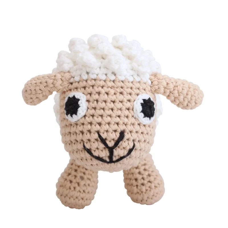 12535-soft-toy-sheep-front Handcrafted crochet cuddly toy sheep DOLLY made from organic cotton, front view