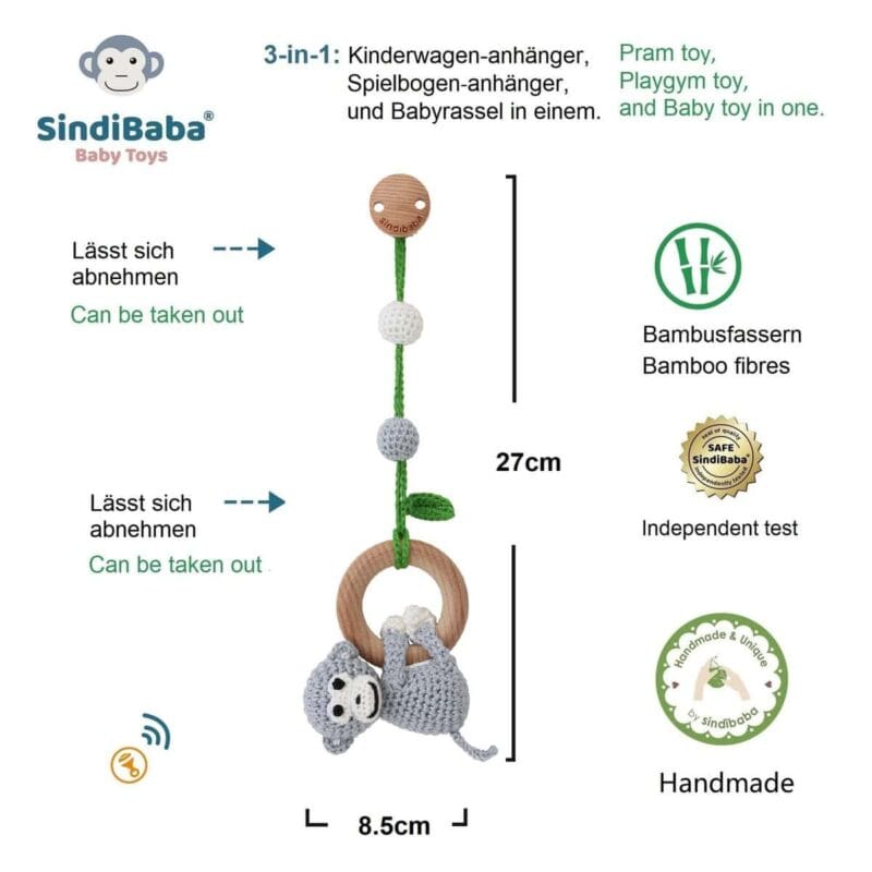 12544-3in1-Haengespielzeug-Babyrassel-Affe-CHARLIE-grau-Infografik 3in1 Hängespielzeug & Babyrassel Affe CHARLIE grau - Infografik