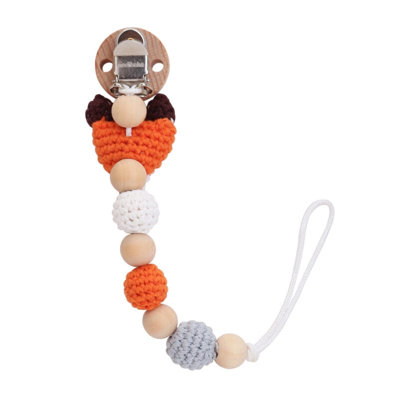 12604-pacifier-clip-fox-back Schnullerkette Fuchs FRED aus Bio-Baumwolle und Buchenholz-Clip, Rückansicht als Freisteller