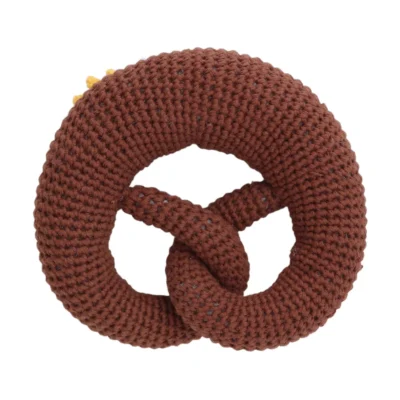 12628-baby-rattle-pretzel-sunflower-back Crochet baby rattle pretzel with sunflower, back view