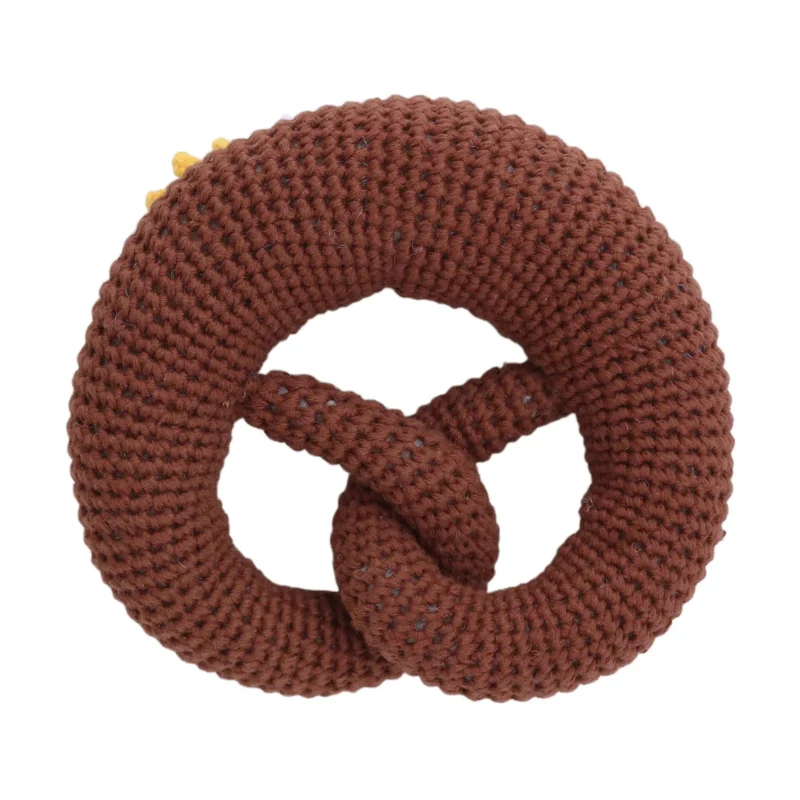12628-baby-rattle-pretzel-sunflower-back Crochet baby rattle pretzel with sunflower, back view