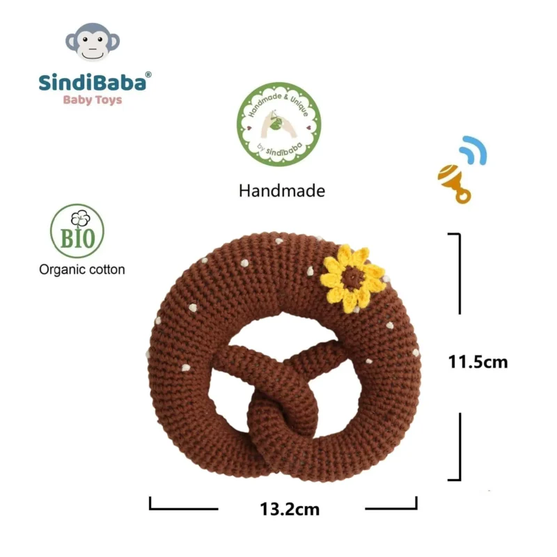 12628-baby-rattle-pretzel-sunflower-infographic-1 Crochet baby rattle pretzel with sunflower and size information