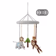 Crochet baby mobile SAFARI 1 with animal figures, front view isolated with five included attachment rings