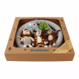 Crochet baby mobile SAFARI 1 inside the opened premium gift packaging box without transparent cover