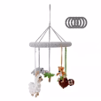 Crochet baby mobile SOUTH AMERICA with jungle animal figures, front view isolated with five included attachment rings