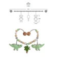 Infographic with measurements showing total length of the crocheted stroller chain and hanging toys.