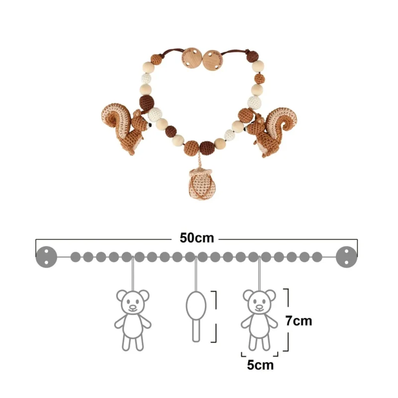 12559-stroller-chain-infographic-measurements Infografik mit Maßangaben zur Gesamtlänge der gehäkelten Kinderwagenkette und den Hängefiguren.