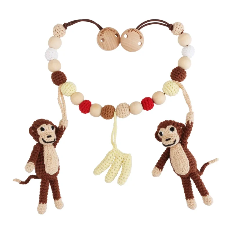 12625-stroller-chain-monkey-charlie-front Crocheted stroller chain Monkey CHARLIE (Art. No. 12625) product photo in front view.
